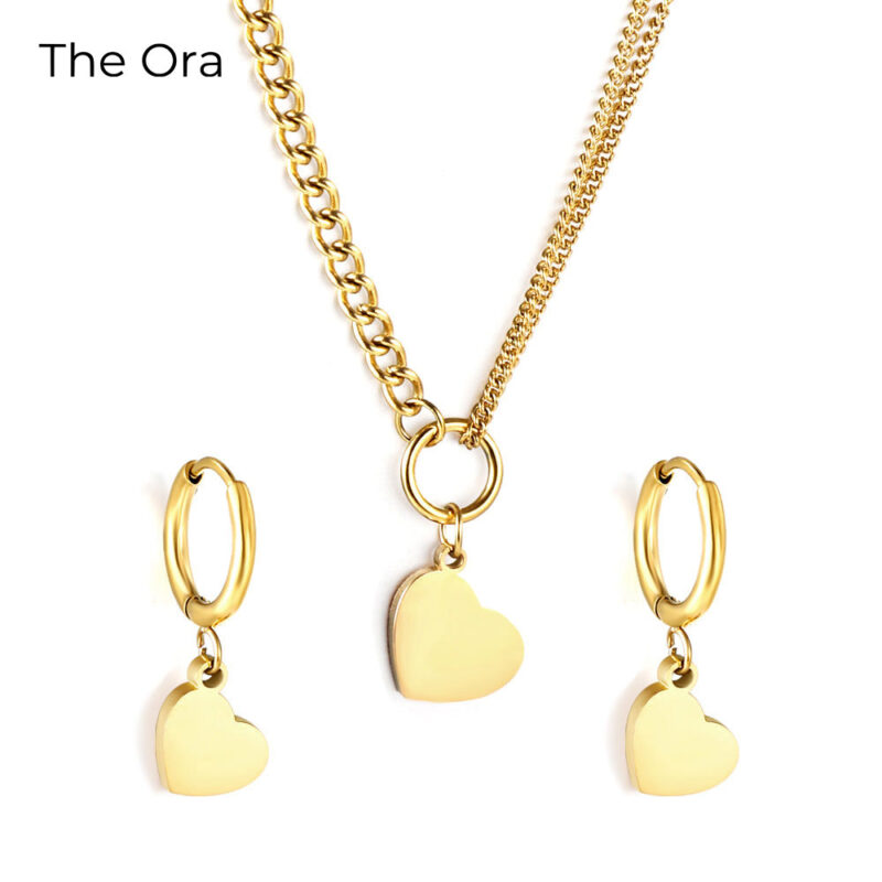 Bộ Dây chuyền hoa tai Golden Heartbeat mạ vàng 18K gồm 1 dây chuyền và 1 đôi hoa tai