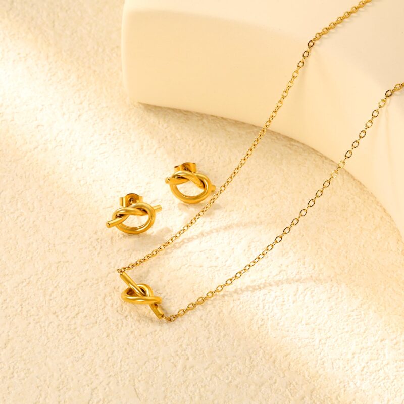 bộ dây chuyền hoa tai golden knot mạ vàng