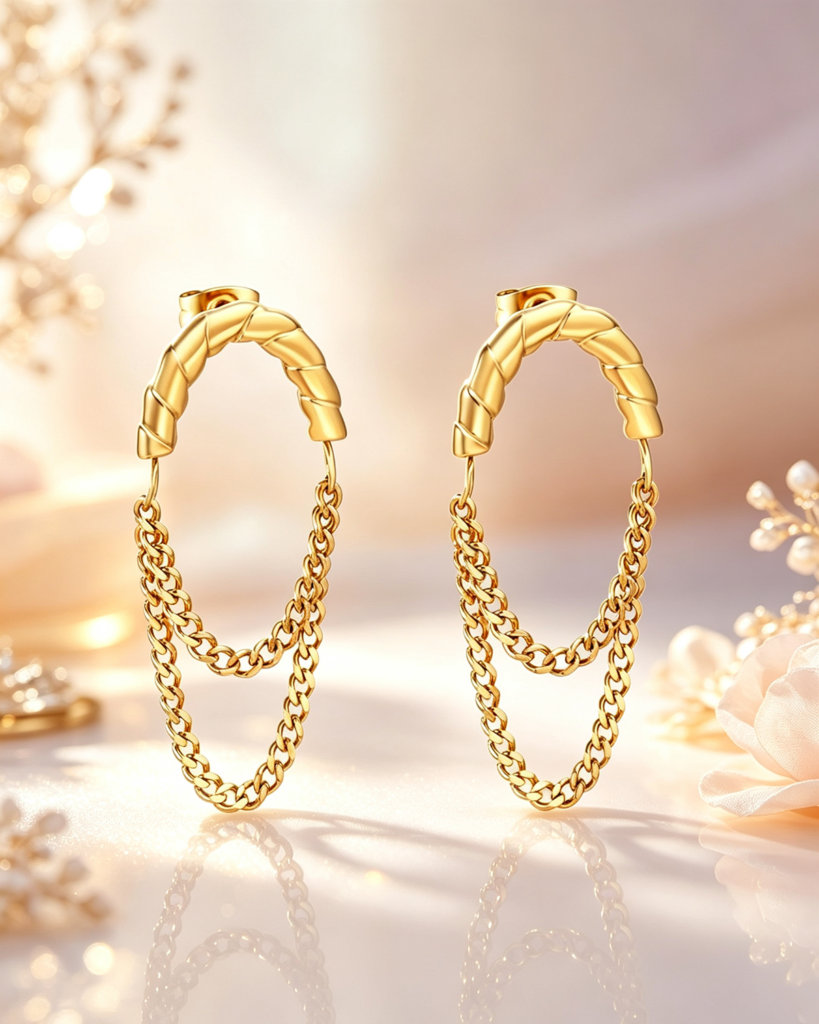 Bông tai nữ Golden Twist Mạ Vàng 18K