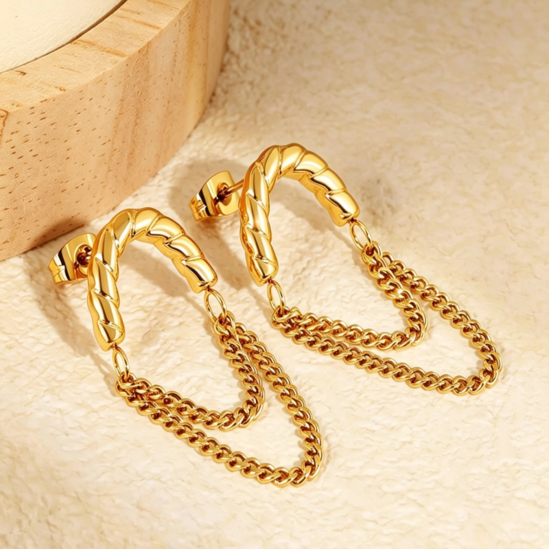 Bông tai nữ Golden Twist Mạ Vàng 18K
