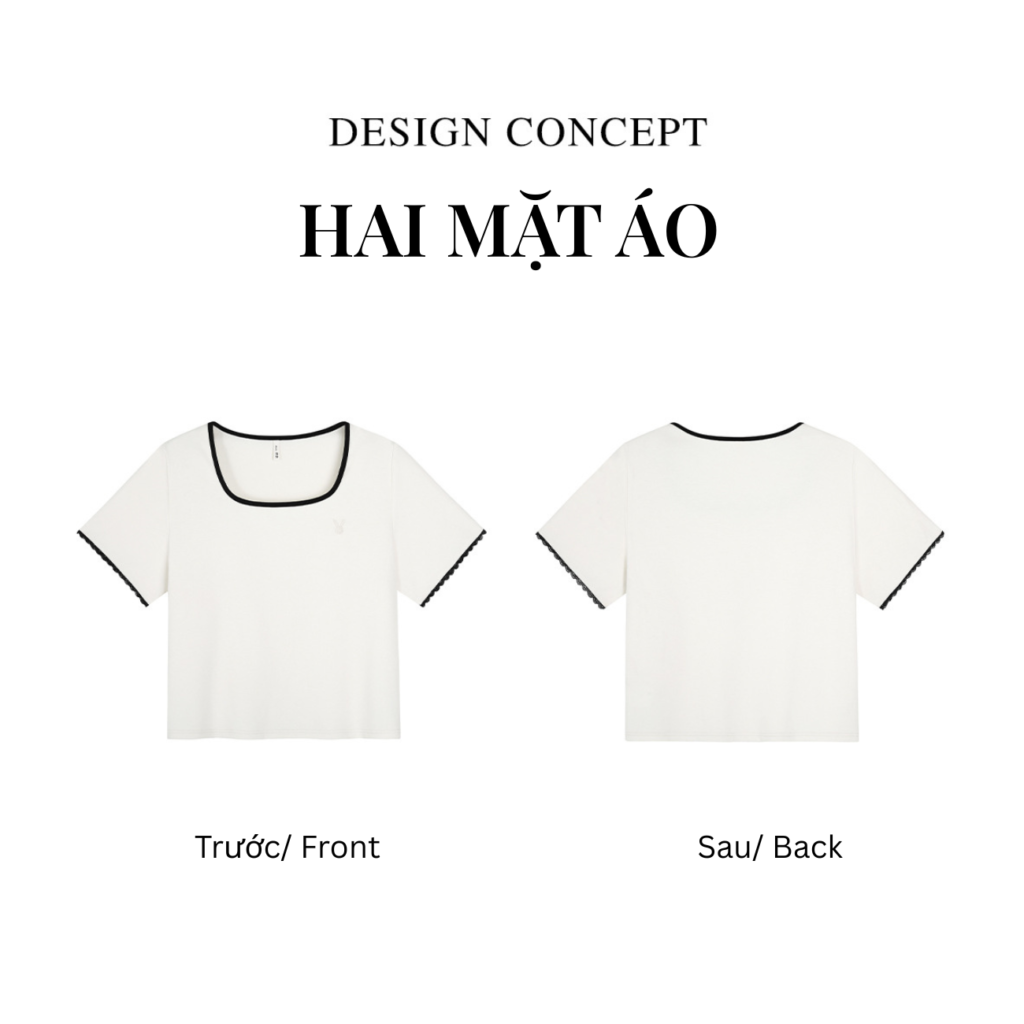 hai mặt áo áo thun bigsize cổ vuông thêu hình viền ren xinh xắn
