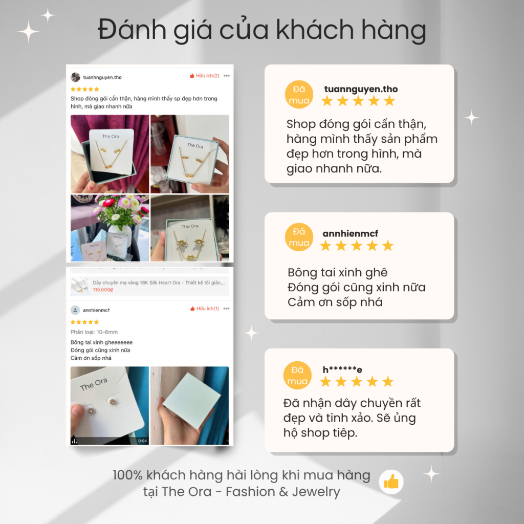 đánh giá của khách hàng khi mua khuyên tai tại The Ora