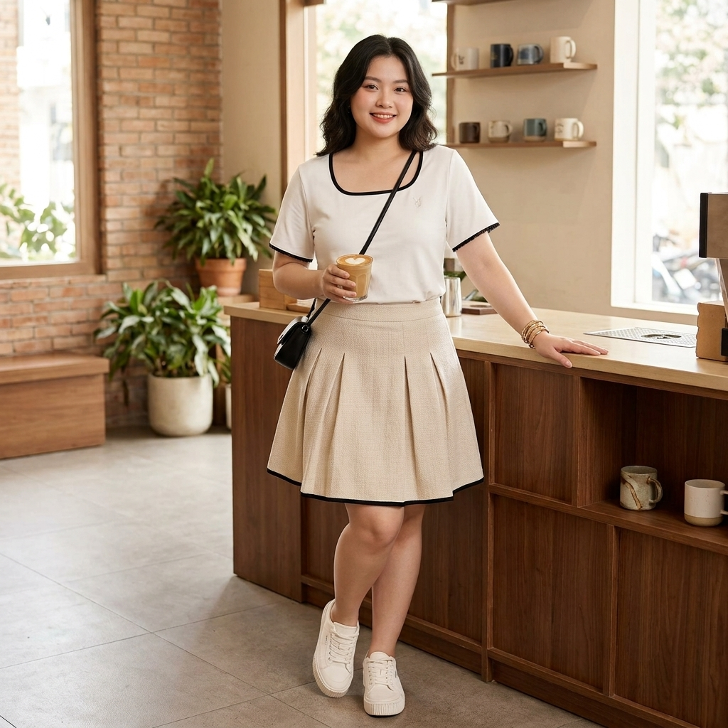 áo thun bigsize cổ vuông thêu hình viền ren xinh xắn