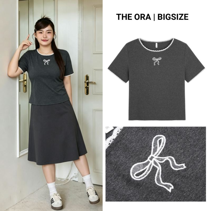 Áo Thun Bigsize Cotton Viền Ren Thêu Nơ Xinh Xắn 60-80kg