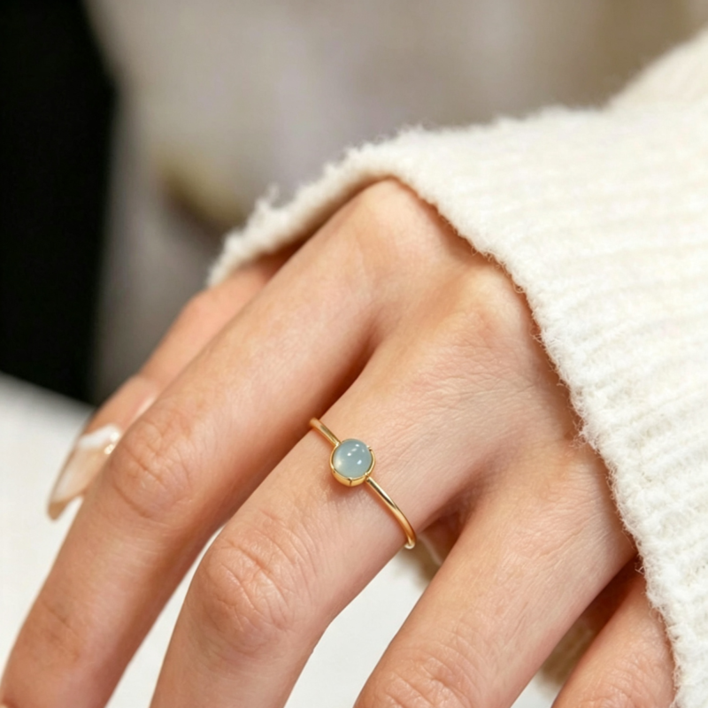Nhẫn The Ora mạ vàng 14K mặt đá xanh
