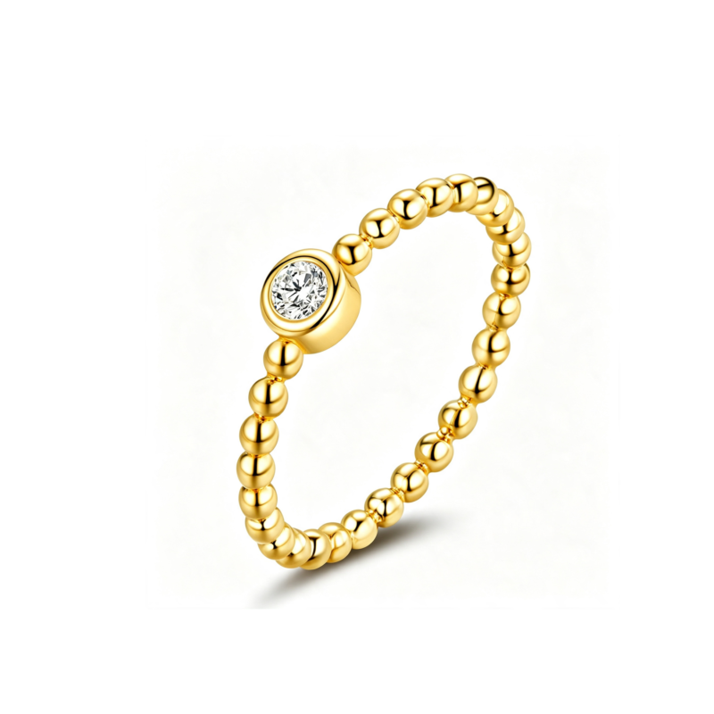Nhẫn The Ora mạ vàng 14K vòng nhẫn hạt bi nhỏ - Bền, kháng nước, chống gỉ